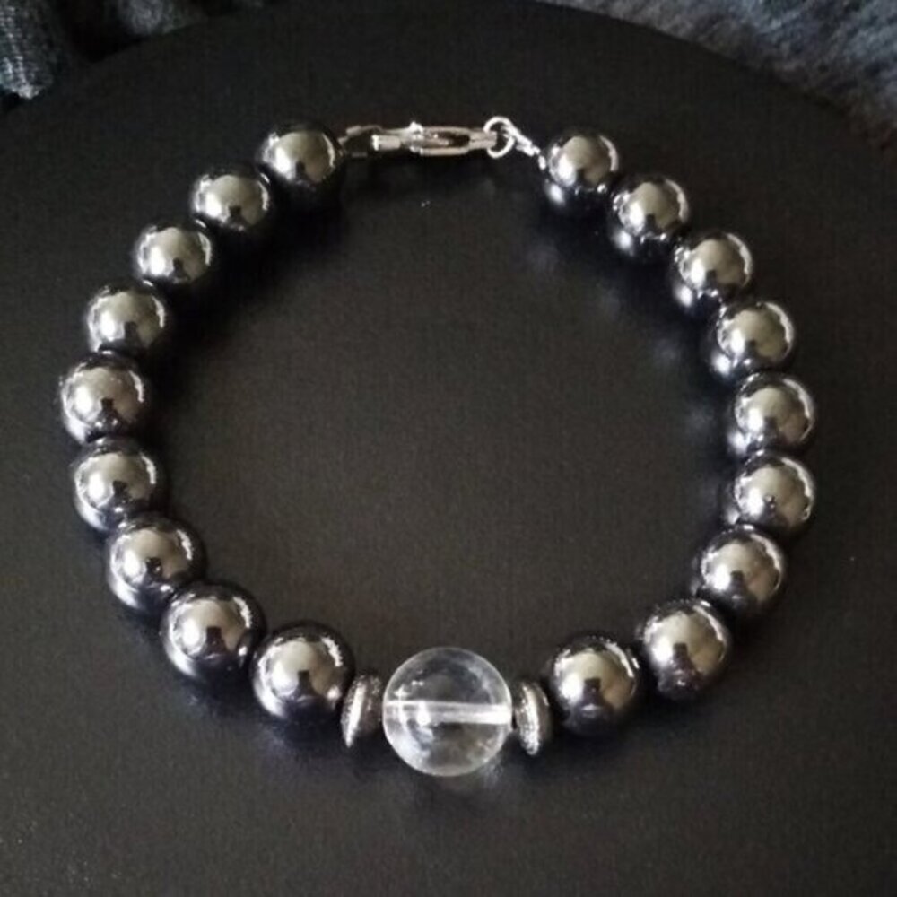 Calm and in Control! Masculine Man's Hematite Bracelet! Thick + Chunky + Heavy!